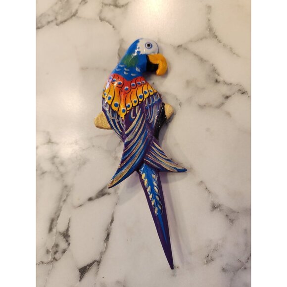 Vintage Hand-Painted Wood Parrot Brooch Pin - Picture 1 of 2